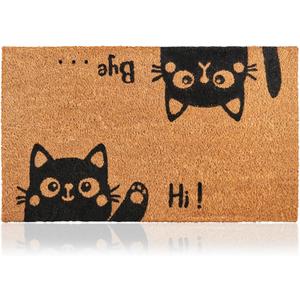 Hi-Bye Cat - 17"x29" - Coir Door Mat with Heavy Duty Backing - Welcome Mats for Entryway, Porch - Anti-Slip PVC & Coconut Fiber Surface - Natural Home Accessories, Minimalist Original Design
