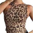 GORGLITTER Women's Cheetah Leopard Print V Neck Summer Thong Bodysuit Animal Sleeveless Backless Going Out Leotard Tops Brown Medium