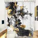 Omifly Black White Gold Marble Shower Curtain 72Wx84L Inch Abstract Flower Modern Floral Luxury Ink Texture Plant Minimalist Men with 12 Plastic Hooks Fabric Waterproof Toilet Accessories Decor
