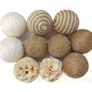 10 Pcs Decorative Balls Set for Bowls, Assorted Bowl Fillers & Vase Fillers for Centerpieces, Rattan Wicker Jute Ball Natural Decorative Spheres Home Decor for Party Wedding (2.5 Inch Beige White)