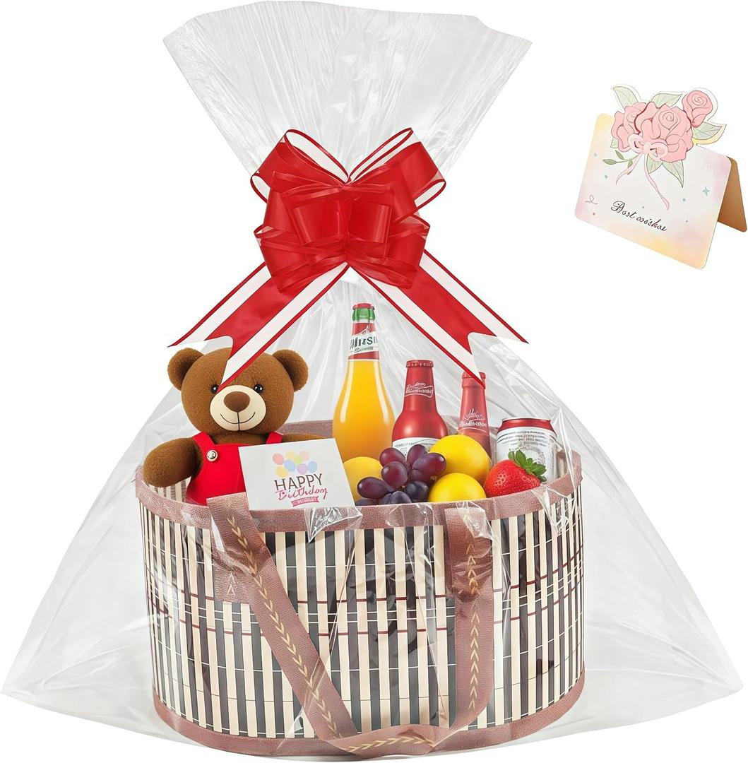 Empty Gift Hampers, 25 Set of Large Woven Gift Baskets with Handles, Pull Bows and Shredded Paper to Fill for Baby Shower, Christmas, Birthday, Wedding