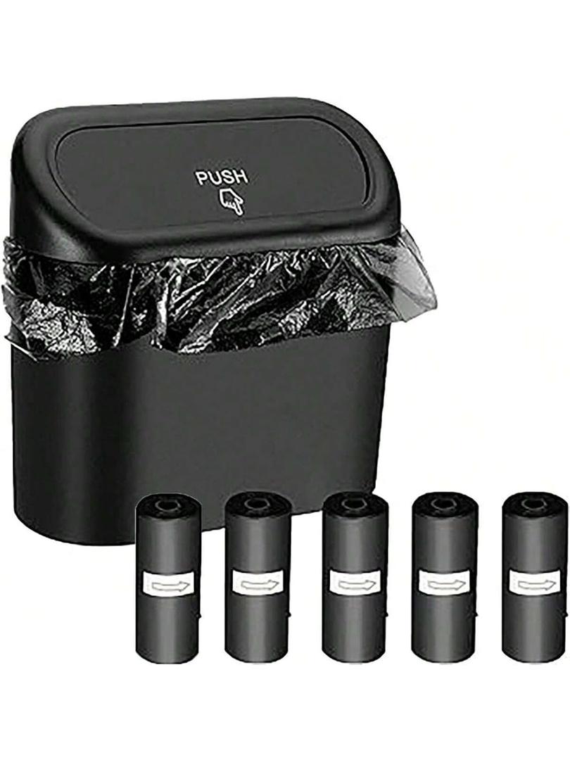 Leak-Proof Mini Car Trash Can with Lid & 5 Packs of 150 Garbage Bags - The Perfect Car Accessory!