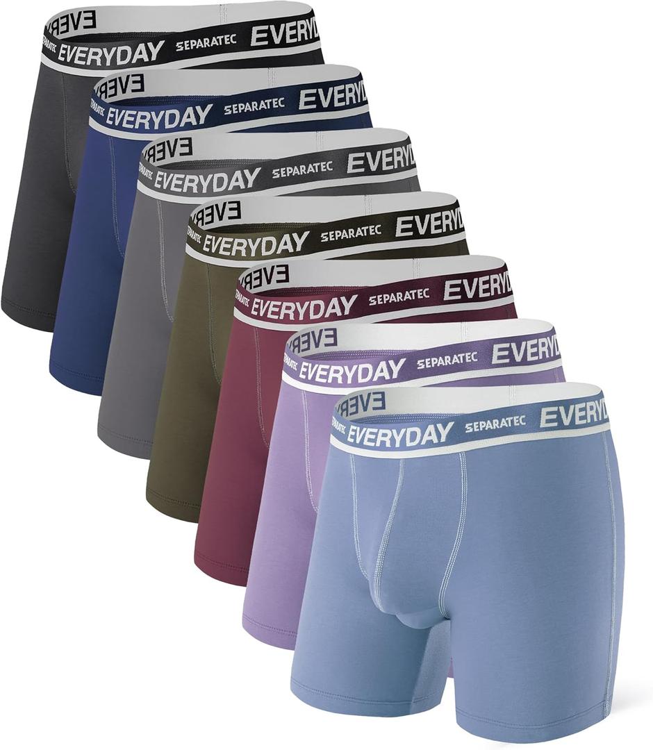 Separatec Cotton Dual Pouch Men's Underwear Comfortable Soft Breathable Everyday Boxer Briefs for men 7 Pack (XX-Large, Gray Blue/Dark Blue/Olive Green/Black/Dark Gray/Dark Grape Purple/Gray Purple)