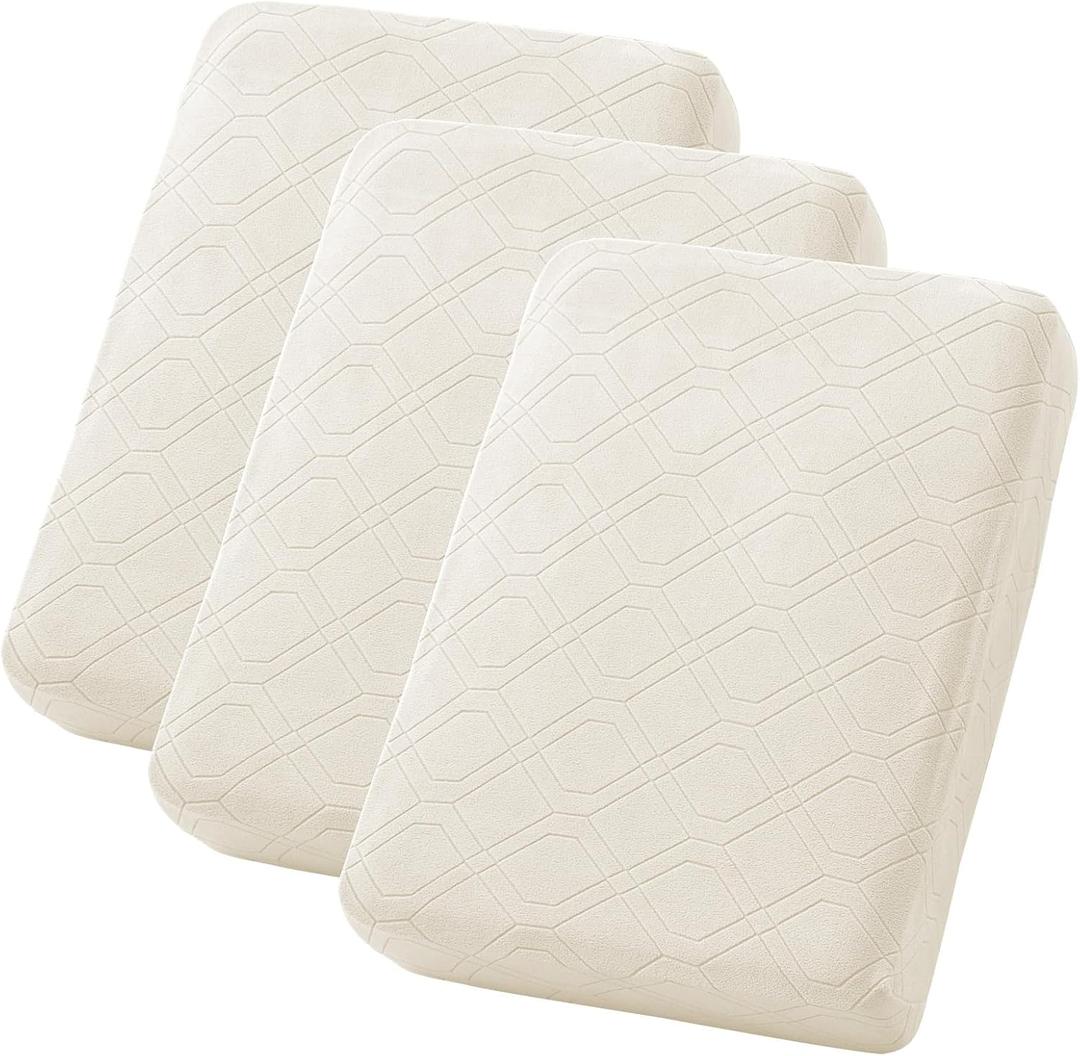 Individual Couch Cushion Covers,Stretch Sofa Covers for 3 Cushion Couch,Thick Seat Slipcovers Furniture Protector,3 Seater,Ivory White (3 Seat Cushion)