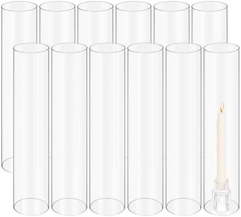 12 PCS Clear Glass Hurricane Candle Holder Sleeve,D:2.5" H:6" Bottomless Cylinder Glass Candleholder, Open Flame Candle Chimney Tube Cover, Open Ended Candle Shade 12 PCS Clear Glass Hurricane Candle Holder Sleeve,D:2.5" H:6" Bottomless Cylinder Glass Candleholder, Open Flame Candle Chimney Tube Cover, Open Ended Candle Shade