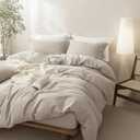 Linen Feel Cream Grey Duvet Cover Super Queen Size 98'' L x 90'' W, Percale 100% Washed Cotton Duver Cover with Zipper Closure Plus 2 Pillowcases, Oeko TEX Standard Certificated