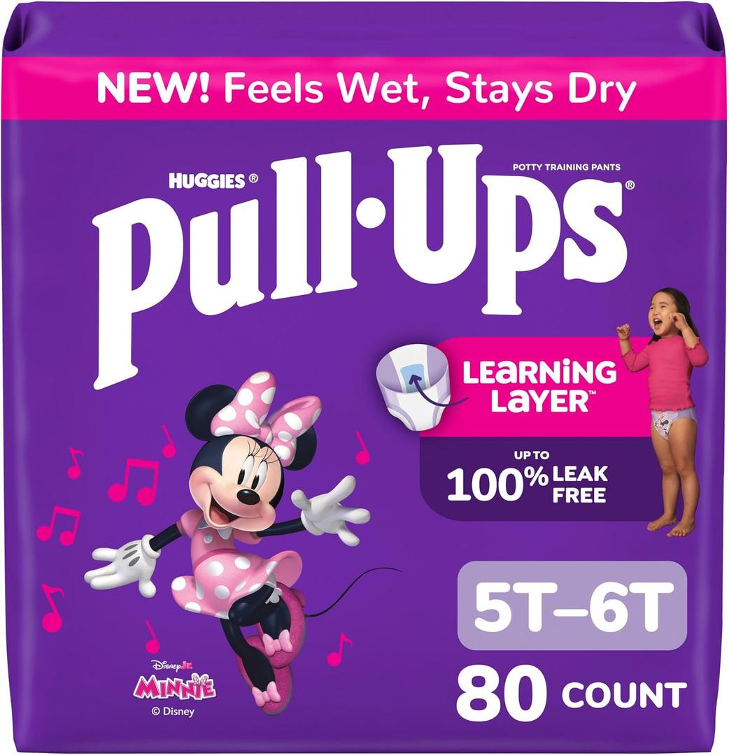 Pull-Ups Girls' Potty Training Pants, Size 5T-6T Training Underwear (46+ lbs), 80 Count