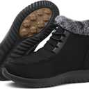 SHIBEVER Winter Boots for Women Snow: Fur Lined Warm Ankle Boots - Adjustable Water Resistant Outdoor Zipper Snow Shoes (Black)