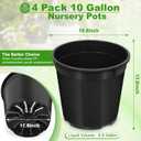 4pcs 10 Gallon Pots for Plants, 10 Gallon Plastic Nursery Pot with Drainage Holes, Planter Seedling Pots for Nursery Garden, Flowers, Succulent Outdoor Indoor (10 Gal- 4 Pack)
