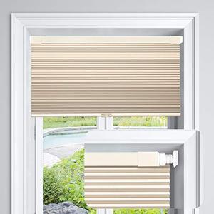 LazBlinds Cordless Cellular Shades, No Tools No Drill Blackout Honeycomb Shades Pleated Blinds for Windows, 27" W x 64" H, Soft Cream