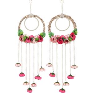 Kalakriti Wedding Door Hangings| Floral Wall Hanging with Pearls| Pooja Room Decoration Items| Back Dropper Showpiece for Indian Diwali Decor Gift Item | Multicolour, 24 inch Long, Pack of 2