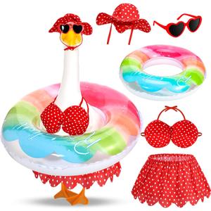 5Pcs Hawaiian Goose Outfit Lawn Bikini Porch Goose Clothes for Spring Summer Yard Lawn Outdoor Decoration (Red)