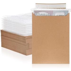 MotiMind 50 Pcs Comic Book Mailers Ship Envelopes Box 8.27 x 11.42 Inches with Bubble Protector, Flat Rigid Brown Kraft Paper Mailers with Self Adhesive Seal for Shipping Photos, Magazines