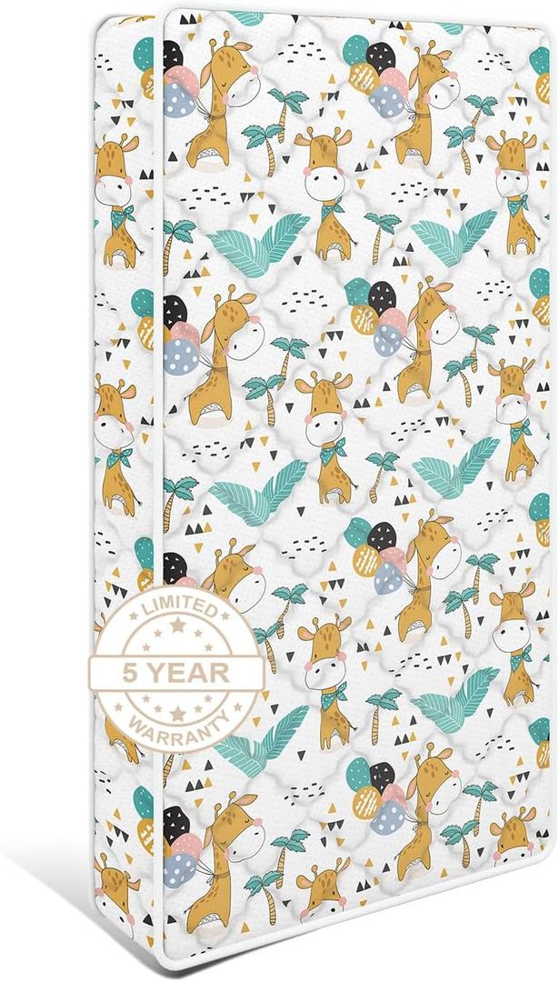 5x52x27.5 Toddler Mattress, Medium Firm with High Density Foam, Edge Reinforced, Odorless and Steady, Certipur-us, Giraffe