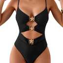 Eomenie One Piece Swimsuit for Women Cutout Monokini Sexy Bathing Suit Metal Swim Suit (Large, Black and Golden Metal)