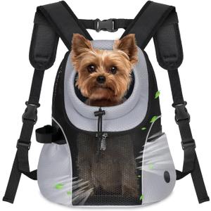 WOYYHO Pet Dog Carrier Backpack Small Dog Front Backpack Ventilated Mesh Dog Travel Back Pack with Safety Belt for Travel Hiking Cycling Outdoor Adventures (Size S: 2-4.5 lbs, Grey)