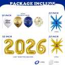 Graduation Decorations Class of 2026 - Blue and Gold Grad Graduation Party Supplies with Dark Blue and Gold White Balloons, Banner, Backdrop, Hanging Swirl Kit, Porch Sign, Foil Balloons 2026