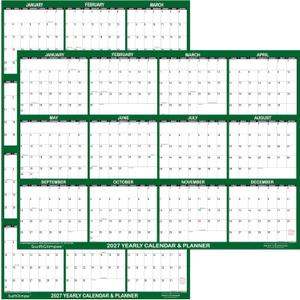 24" x 36" SwiftGlimpse 2027 Wall Calendar Erasable Large Wet & Dry Erase Laminated 12 Month Annual Yearly Wall Planner, Reversible, Horizontal/Vertical, GREEN