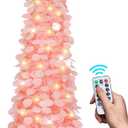 SINTENILL 6 FT Pop Up Christmas Tree with 100 LED Timer Lights & Remote, Pink Collapsible Christmas Tinsel Tree Artificial Pencil Tree Xmas Decoration for Holiday Home Office Party, USB Powered