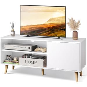 WLIVE TV Stand for 55 Inch TVs, Entertainment Center with Storage Cabinet, Mid-Century TV Stands for Living Room and Bedroom, 50" TV Console, White