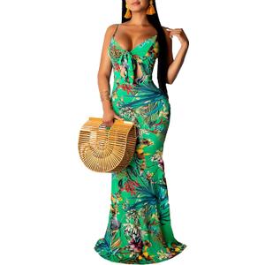 SheKiss Summer Dresses for Women 2026 Maxi Dress Boho Halter Sundresses Beach Vacation Outfits Green, XL