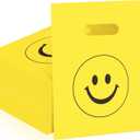 Geyee 300 Pieces Smile Face Gift Bags 6" x 8" Plastic Party Favors Goodie Treat Bags Bulk with Handle for Kids Birthday Party Classroom School Supplies(Yellow)