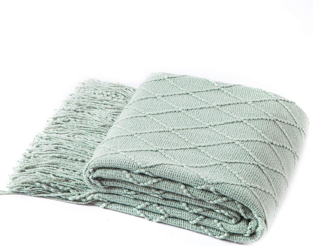 Homiest Decorative Knitted Throw Blanket with Fringe Soft & Cozy Tassel Blanket for Couch Sofa Bed (50" x 60", Aqua)
