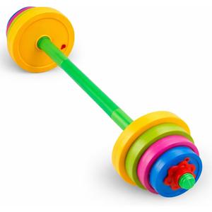 Liberty Imports Kids Barbell Weight Set - Adjustable Workout Toy Equipment for Children Pretend Play Exercise - Toddler Beginner Gym, Fitness, Weightlifting and Powerlifting (32 inches), Multicolored
