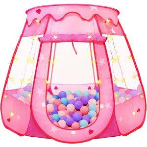 Pop Up Princess Tent with Star Light, Toys for 1 2 3 Year Old Girl Birthday Gift, Ball Pit for Baby 12-18 Month, Foldable Kids Play Tent for Toddler 1-3, One Year Old Girl Toy Indoor Outdoor