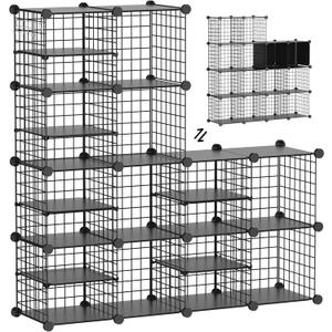 Wire Cube Storage Organizer, 12 Cubes Converted into 14 Cubes, Sturdy Metal Grids Storage Shelf Closet Shelving Units and Storage, Shelves for Bedroom LIvingroom Office (Black)