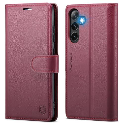 FLIPALM Wallet Case for Samsung Galaxy S24, RFID Blocking Credit Card Holder, PU Leather Folio Flip Kickstand Protective Shockproof Cover for S24 (Red, for S24-6.2")