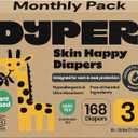 DYPER Monthly Pack Baby Diapers Size 3 (16-28 lbs) 168 Count - Leak-Proof & Plant Based, Hypoallergenic and Ultra Absorbent Size 3 Diapers for Day and Overnight Skin Protection