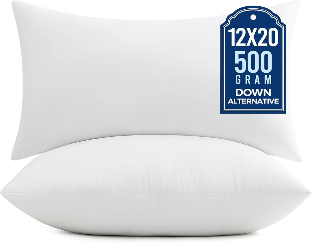 Puredown 12x20 Pillow Inserts, 2 Pack Fluffy Lumbar Pillows Filled with Plump Stuffer, Rectangle Decorative Pillows for Couch, Sofa, Bed and Home Decor