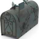 Heavy Duty Galvanized Steel Mailbox Post, Rural Mail Box Postal Storage Box with Bird Decoration (Vintage Green)