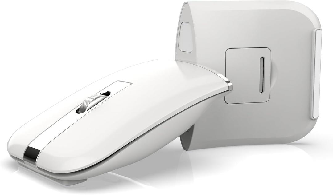 HXMJ- Foldable Bluetooth Travel Mouse,Wireless Portable 2.4G Arc Mice,Multi-Device (Bluetooth+2.4G),360 Rotating Rechargeable Flat Mice for Desktop PC Laptops Tablets-White (White)