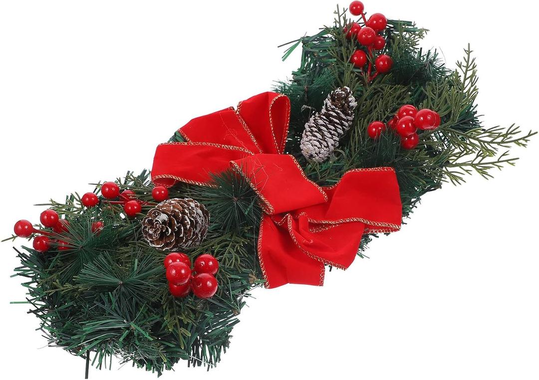 Christmas Stair Garland Wreath 45cm Red Xmas Front Door Decor Luminous Holiday Party Decoration for Fireplace and Staircase