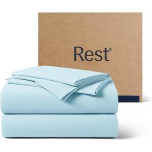 REST Evercool+ Cooling Sheet Set, Cali King Size, Light Blue, Breathable Bed Sheets for Hot Sleeper and Night Sweats, with Pillowcases, with Ionic+ Self-Cleaning Silver Yarn for Sensitive Skin, 4PCS