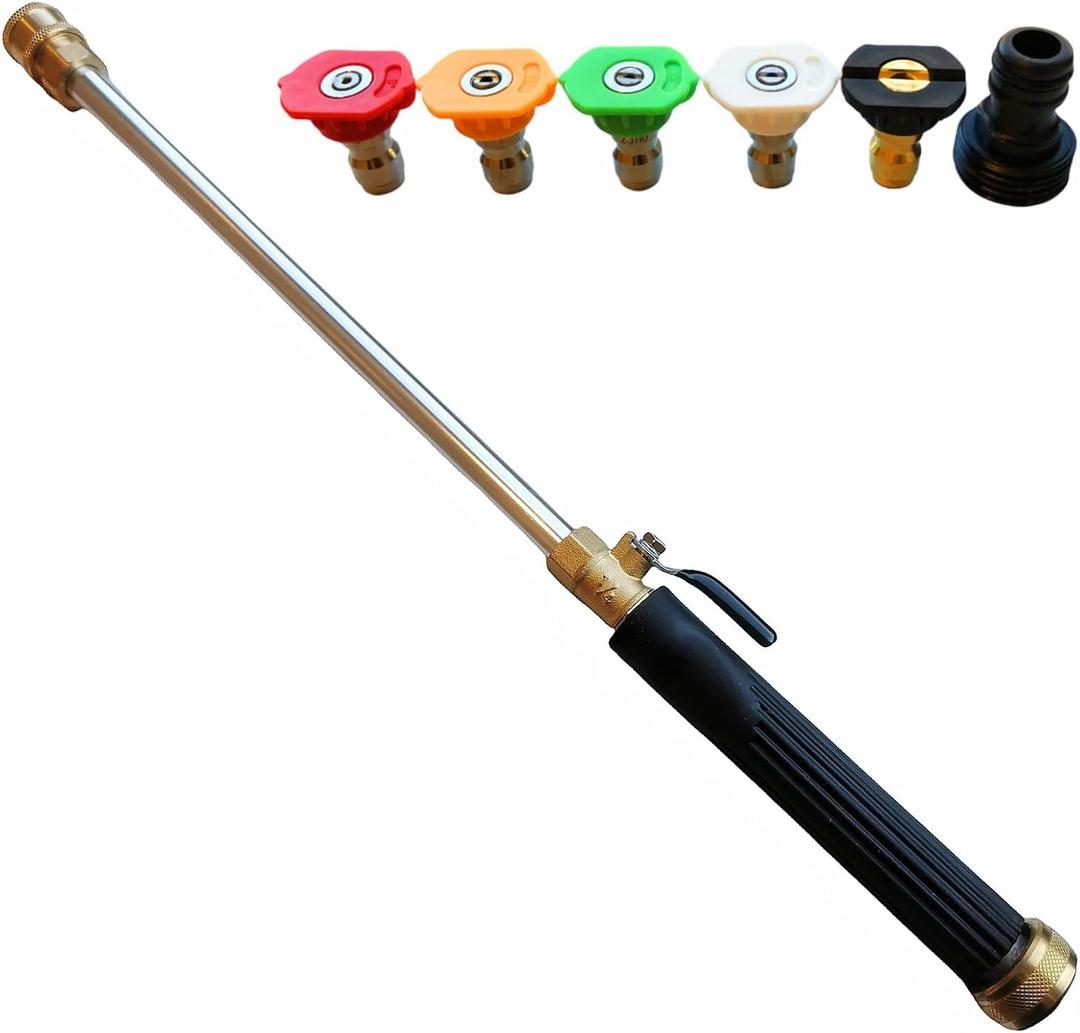Upgraded Pressure Washer Wand, Brass Water Jet Nozzle for Garden Hose, Hydro Hose Quick Connector, Cleaning Watering Sprayer for Patio Lawn Paver Pool Car Window Glass, 2.5 X 17 X 1.5 Inches