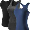 NELEUS Women's 3 Pack Compression Athletic Tank Top for Yoga Running,Black,Grey,Blue,M