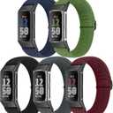 5 Pack Elastic Nylon Watch Bands Compatible for Fitbit Charge 6/Fitbit Charge 5, Adjustable Breathable Replacement Stretchy Nylon Loop Wristband Sport Strap for Women Men (Black+Grey+Indigo+Navy Green+Wine Red)