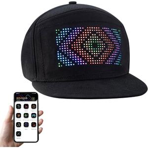 LED Hats, Baseball Caps Bluetooth Full Color Display Message Costume Cool Novelty Hat for Party Black