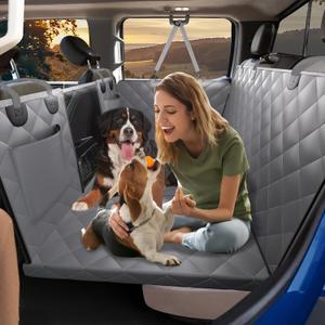 Truck Back Seat Extender for Dogs, Dog Seat Cover Back Seat Supports 420lbs, Hard Bottom Pet Seat Covers for Crew Cab Trucks, Dog Hammock for F150, RAM1500, Sierra, Tundra, Silverado, Titan Grey