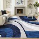Washable Area Rug for Living Room, Indoor, Dining Room Soft Pile Non-Slip Rug for Kitchen Modern Contemporary Design Machine Washable Carpet, Foldable Rug, Easy to Clean (8X10-Dark Blue)