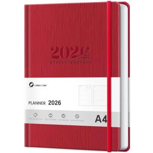 2026 Planner, Large Weekly and Monthly Planners, A4 Faux Leather Daily Calendar 2026 Planner, 12 Month Agenda from Jan. to Dec., Hardcover Habit Tracker Journal(Red)
