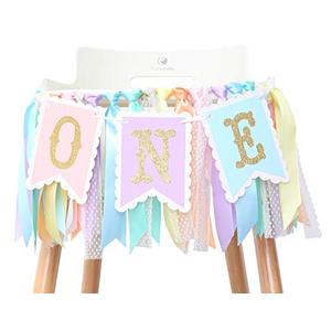 Rainbow High Chair Banner for 1st Birthday - Baby Girl Smash Cake for Photo Props, First Birthday Photo Background, Macarons Color(Rainbow High Chair Banner)