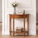 Half Moon Console Table Solid Wood Vintage Entryway Table with Storage Drawer Small Hallway Table for Entryway Half Round Foyer Tables Walnut Entry Way Tables For Entrance (Cherry, W-23.6")