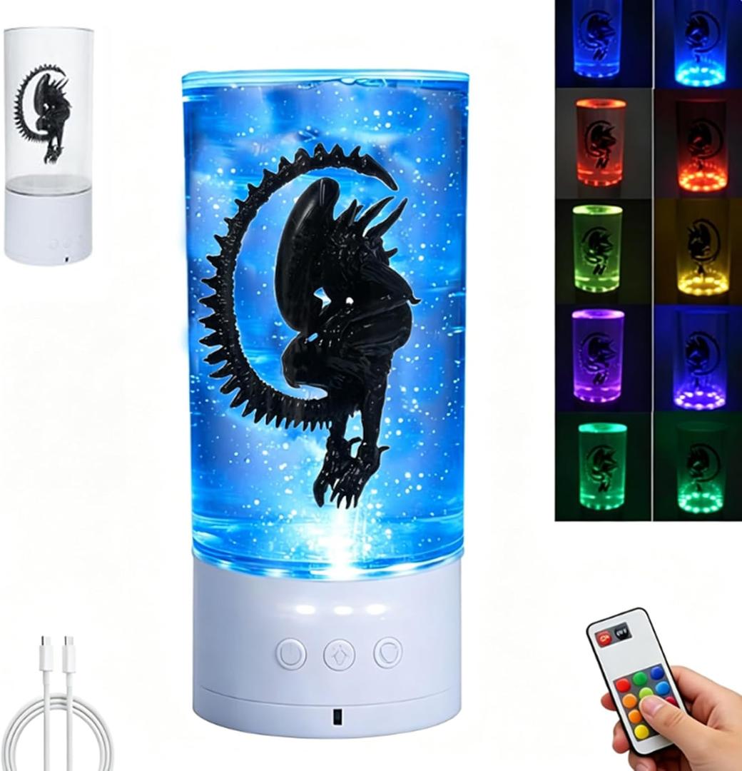9.1" Alien Xenomorph Lamp, Alien Bucket with Rotating Base, Water-Fillable Tank with Remote Control, Multi-Color Mood Light, Sci-Fi Movie Prop Collectible for Alien Fans