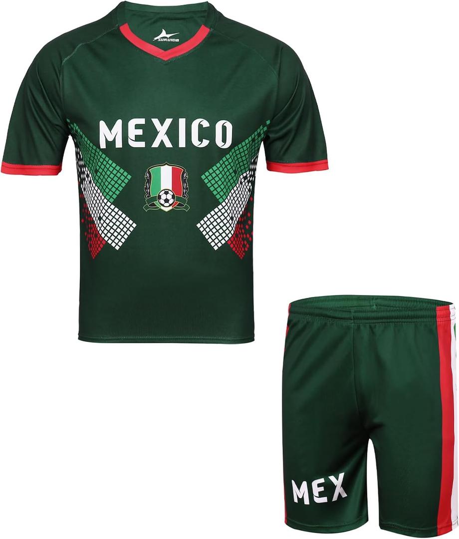 Soccer Jersey Kids #10 National Team Boys&Girls Soccer Shorts Youth Football Practice Jersey/Shirt Set Gift for Soccer Fans (6 Years, Drack-green)