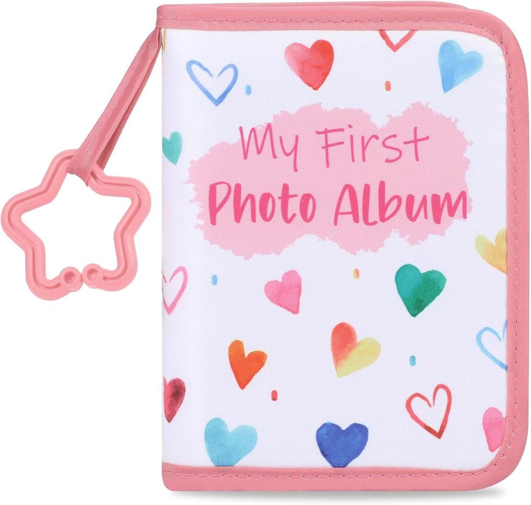 Baby's My First Family Album Soft Photo Cloth Book Pink Heart My First Book of Photos Baby Memory Album Gift Holds 4x6 Pictures for Babies Newborn Toddler & Kids Baby Shower