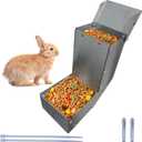Outdoor Small Animal Stainless Steel Gravity Feeding Trough Pet Feeder Durable with Lid Cage Rabbit Feeder Holds Several Days Worth of Food (4 Inch